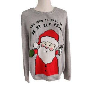 Divided H&M Womens Medium Ugly Christmas Sweater Call Me On My ELF phone Santa
